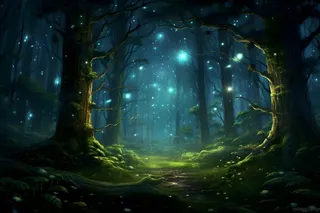 夜晚森林萤火虫树林背景