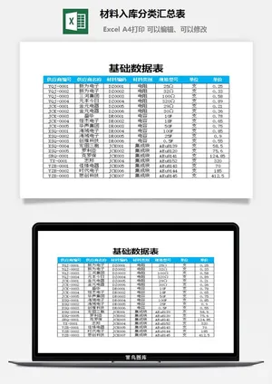 材料入库分类汇总表excel模板