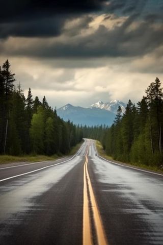 公路雪山森林背景