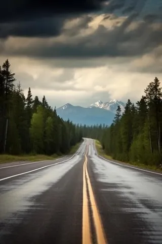 公路雪山森林背景