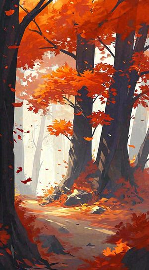 秋天红色秋叶树落叶温馨自然风景，立秋手绘插画