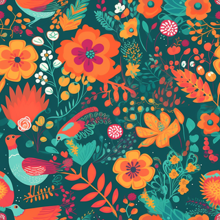 花鸟图，插画风格，无缝贴图，素材