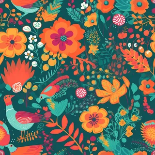 花鸟图，插画风格，无缝贴图，素材