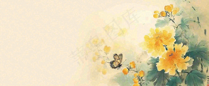 温馨纹理橙色花朵鲜花蝴蝶意境唯美，中国风