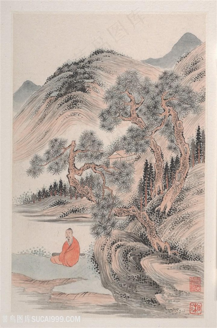 清代杜湘山水册页松下静思国画图片