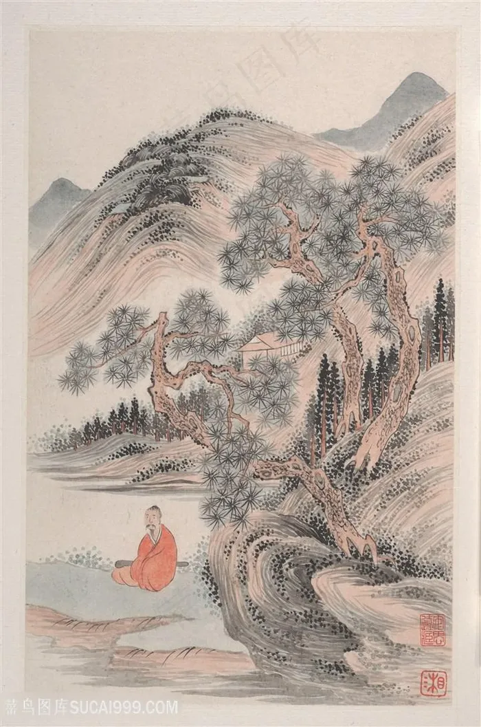 清代杜湘山水册页松下静思国画图片