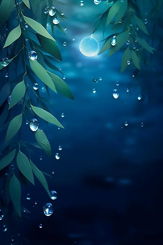 树叶蓝色雨滴简约清新背景(2400x3600)