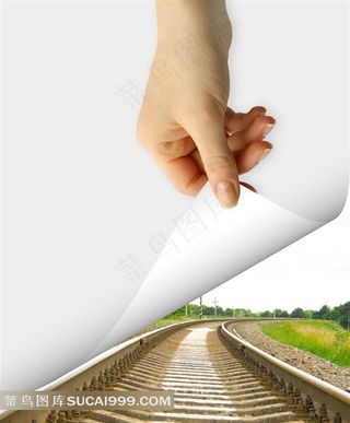 手翻开铁路高清素材
