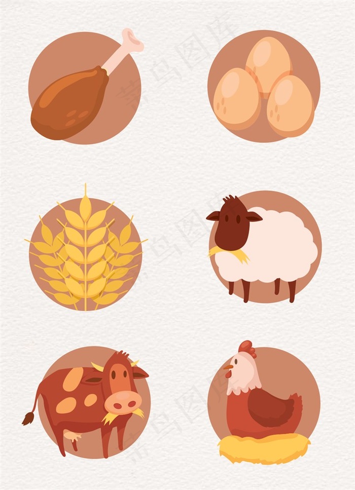 绿色农场鸡蛋绵羊小麦母鸡鸡腿矢量素材