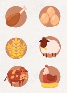 绿色农场鸡蛋绵羊小麦母鸡鸡腿矢量素材