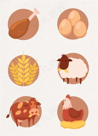 绿色农场鸡蛋绵羊小麦母鸡鸡腿矢量素材