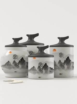 国风高档茶叶包装盒袋罐瓶LOGO标贴展示VI智能贴图样机PSD素材