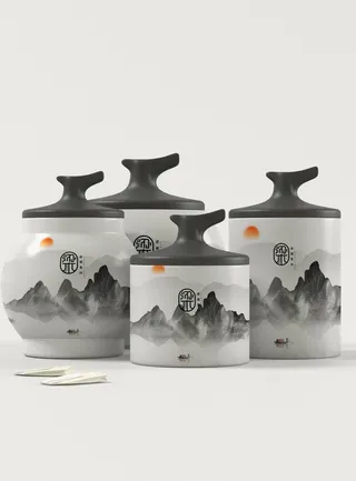 国风高档茶叶包装盒袋罐瓶LOGO标贴展示VI智能贴图样机PSD素材