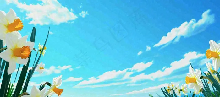 春日草地鲜花清新郊外草坪蓝天白云，春分(1632x720)