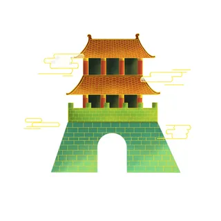 复古中国风国潮古建筑插画手绘高楼古塔PSD素材亭子png免抠图