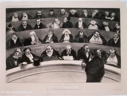 奥诺 · 杜米埃苏素描庭院座位装饰画手绘插画