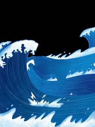 中国风国潮插画海浪波浪背景装饰浪花图案元素