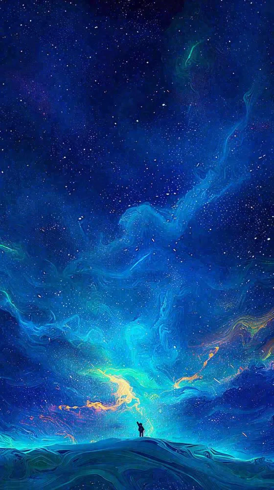 夜晚天蓝色天空科幻绚丽星空(816x1456)