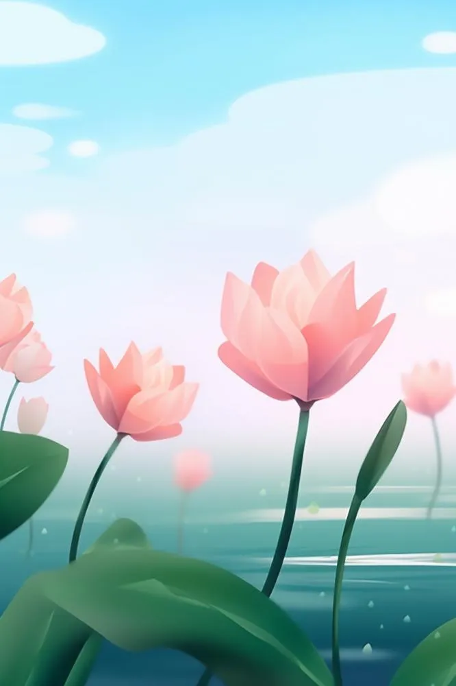 粉蓝色清爽夏日大气花朵扁平背景