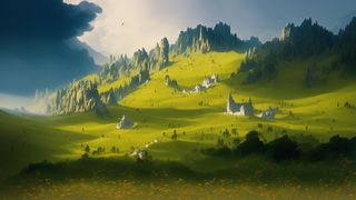 美丽大气写意风景背景壁纸插画-山脉教堂