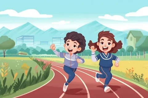 操场学生儿童插画背景 操场学生儿童插画背景