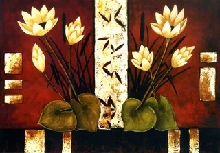 两联荷花花瓶装饰画