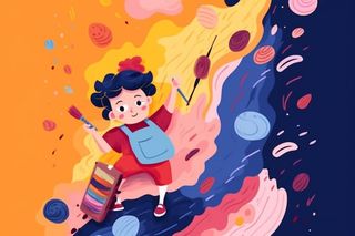 卡通人物绘画颜料背景