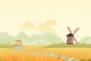 风车小屋黄色麦田背景