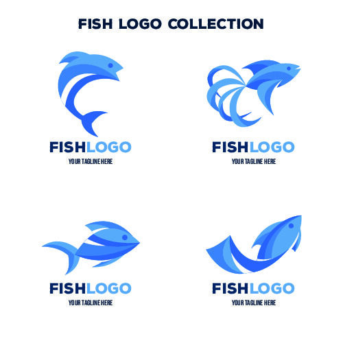 商务海洋鱼类海鲜图标LOGO标识标志标签水产图形AI矢量EPS素材图