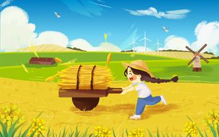 节气秋天农民丰收稻田手绘插画海报