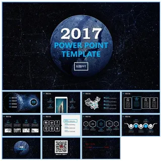 蓝色地球唯美星际星空年中总结报告ppt模板