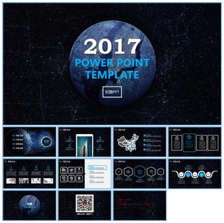 蓝色地球唯美星际星空年中总结报告ppt模板