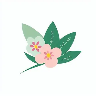 一丛花朵有绿叶手绘卡通png免抠