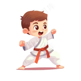 跆拳道男孩插画免抠