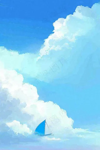 蓝天白云云层清新天空插画手绘