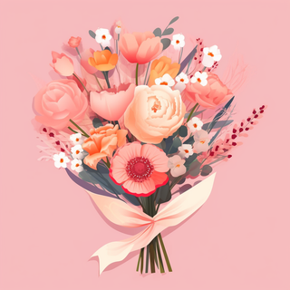 花束鲜花粉色背景卡通插画素材 