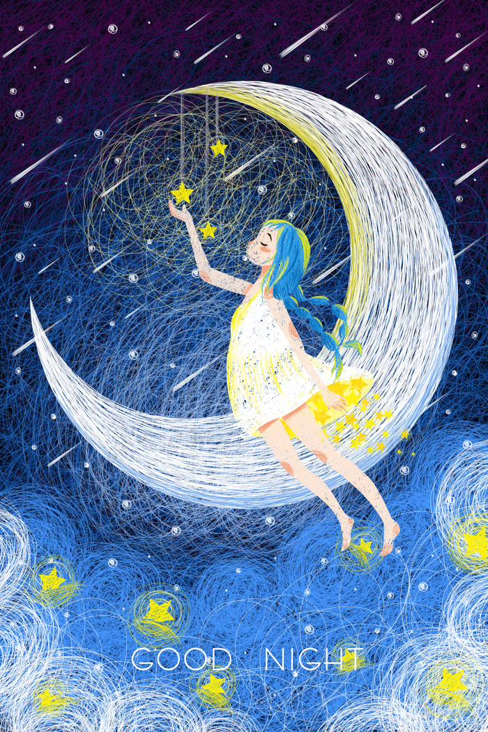 月亮女孩插画PSD素材