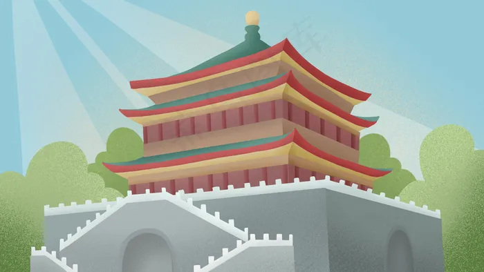 古风建筑插画psd模版下载