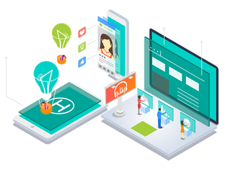 智能设备卡通简笔科技kv主视觉素材