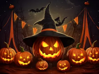 万圣节南瓜蝙蝠城堡恐怖夜晚插画背景
