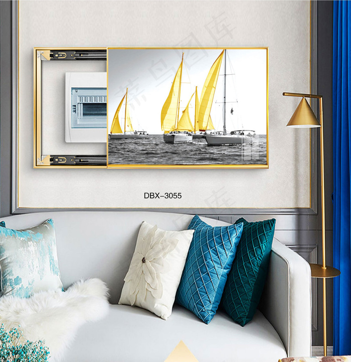 大气时尚家居室内装饰场景客厅沙发卧室床铺电表箱壁画背景图背景效果