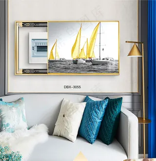 大气时尚家居室内装饰场景客厅沙发卧室床铺电表箱壁画背景图背景效果