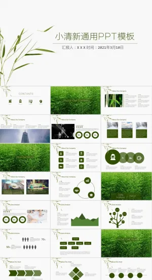 极简大气自然小清新扁平化工作总结报告ppt模板预览图