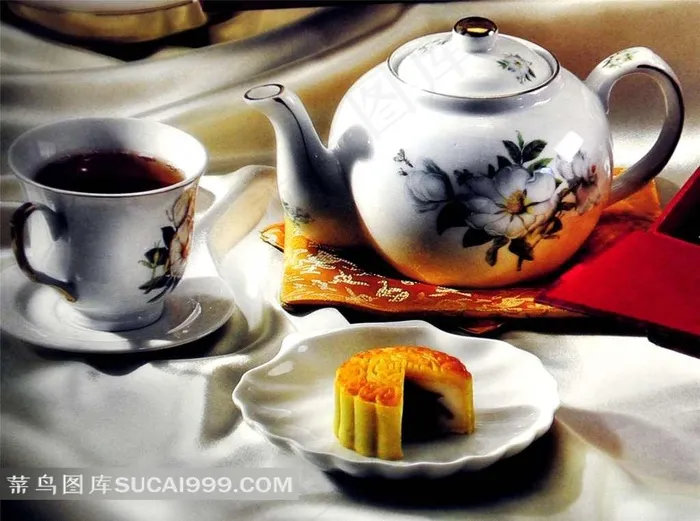 月饼茶杯茶壶摄影素材