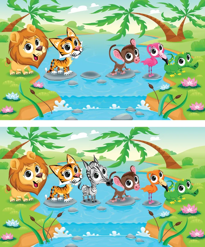 卡通小河与动物eps,ai矢量模版下载