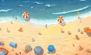 夏日海滩海边浪花海鸥背景