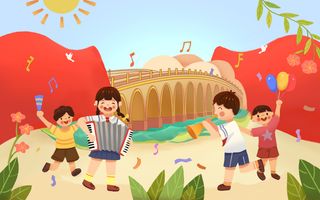 喜迎国庆卡通人物建筑大桥素材