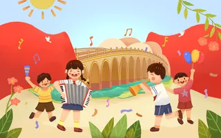 喜迎国庆卡通人物建筑大桥素材