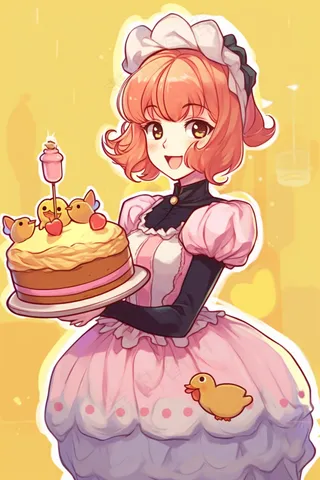 可爱少女捧着蛋糕女仆裙卡通插画背景