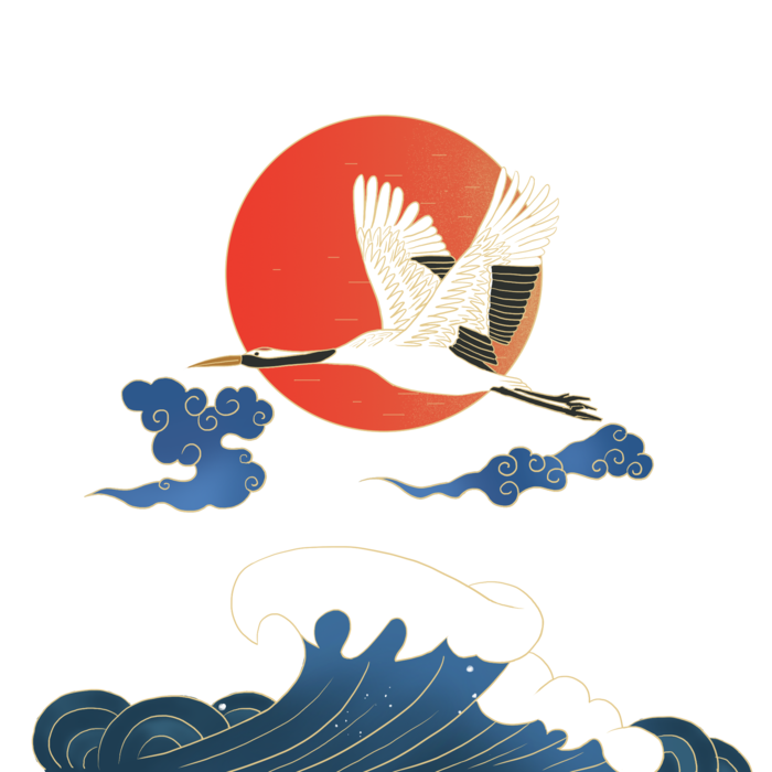 国潮仙鹤插画免扣素材设计素材